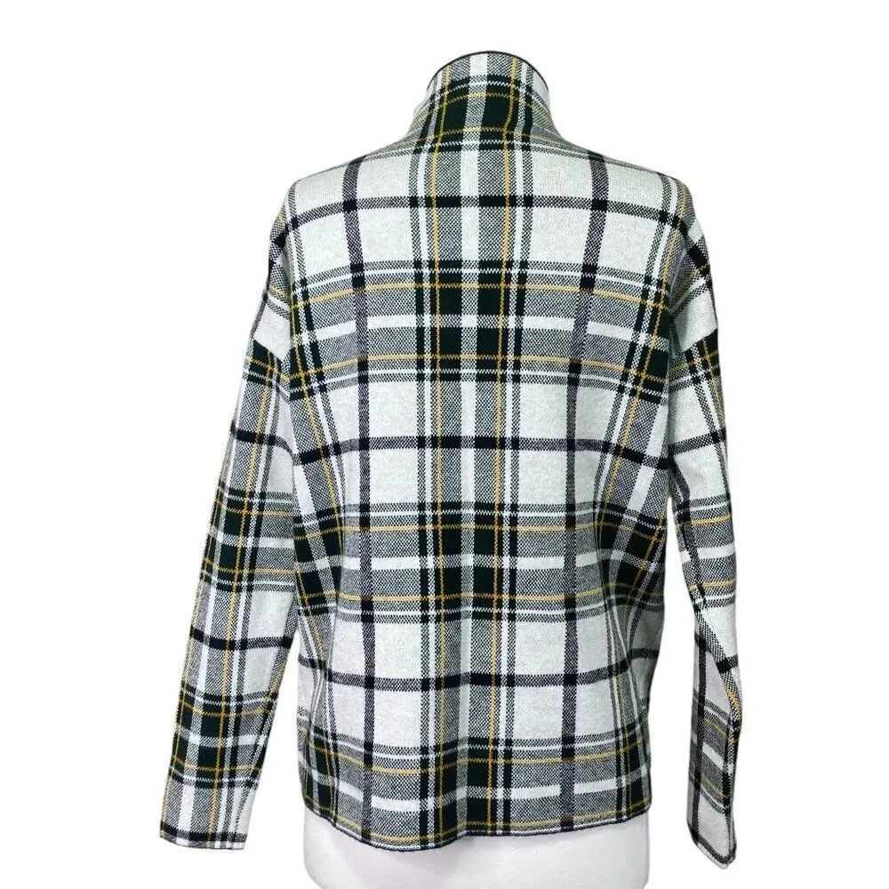 Tahari Green Plaid Mock Neck Sweater Size Medium